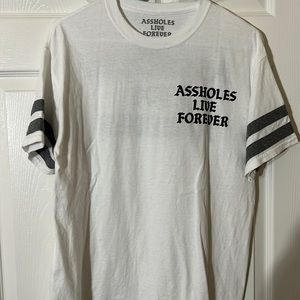 White AFL tee with striped sleeves